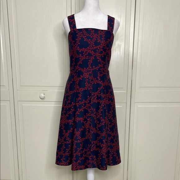 Draper James Clover Vines Dress Nassau Navy Blue Red Sz 6 Back Zip Side Pockets - Picture 1 of 10